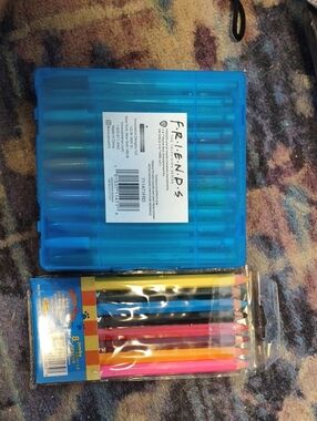 FRIENDS Kids Blue Art Pen Case with Colored Pencils